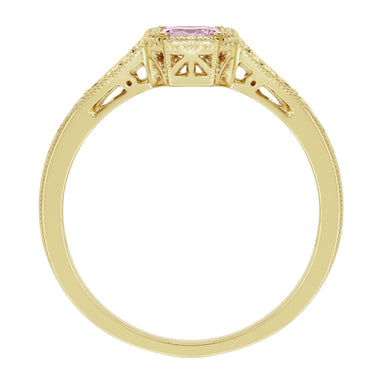 Yellow Gold Art Deco Filigree Natural Pink Sapphire Engagement Ring with Side Diamonds - 14K or 18K - alternate view