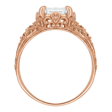 Rose Gold 4 Carat Emerald Cut Lab Grown Diamond Edwardian Solitaire Engagement Ring - alternate view