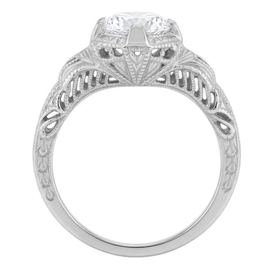 Art Deco Filigree Engraved Solitaire Diamond Engagement Ring in 14 Karat White Gold - alternate view