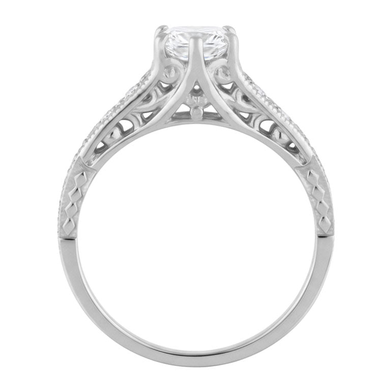 1920's Art Deco Wave Scroll Filigree Diamond Engagement Ring in Platinum - Item: R643P-LC - Image: 4