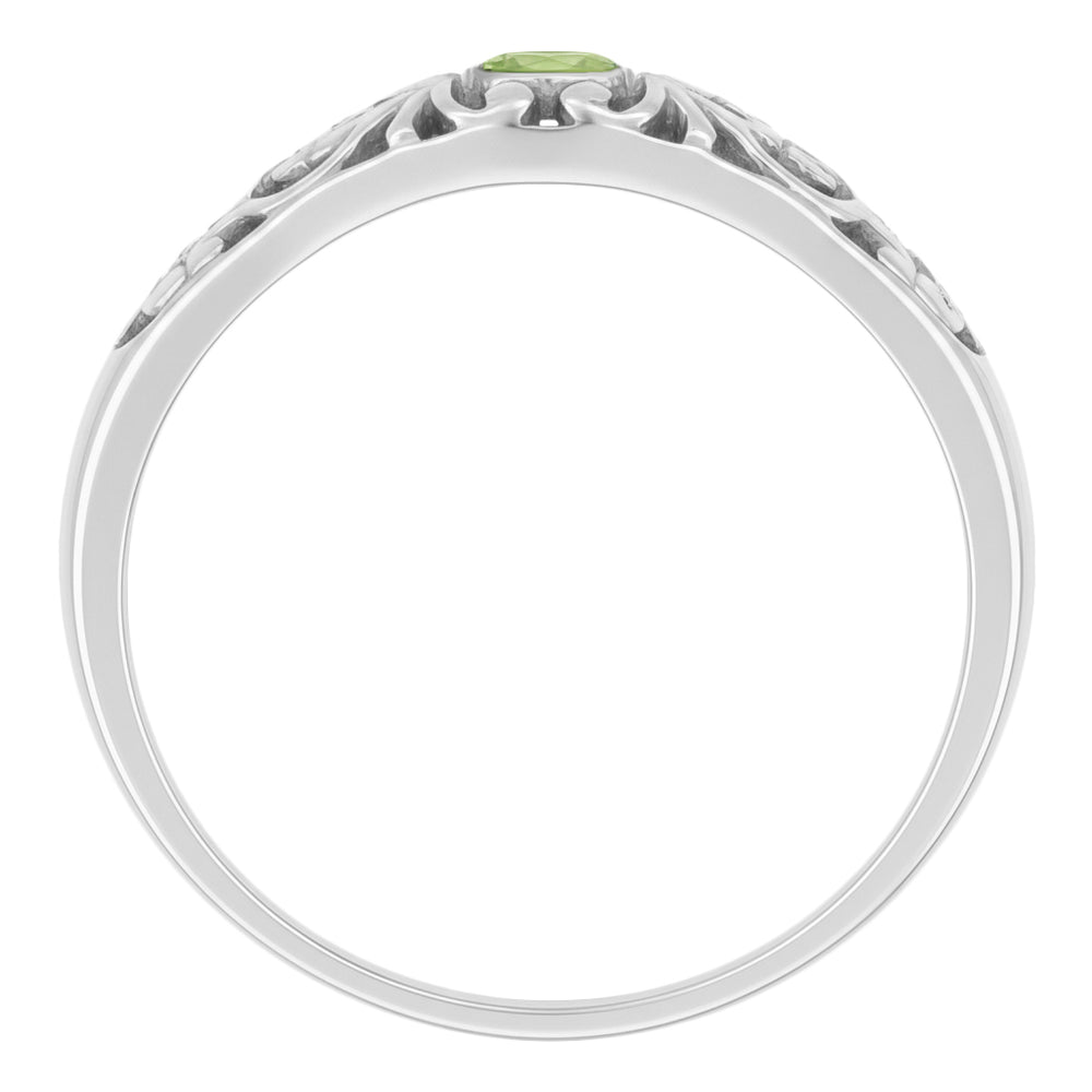 Edwardian Open Scroll Filigree Peridot Ring in Platinum - Item: R197PPER - Image: 2