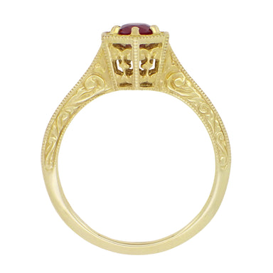 Art Deco Filigree Halo Hexagon Ruby Ring in 14K Yellow Gold - July Birthstone - alternate view