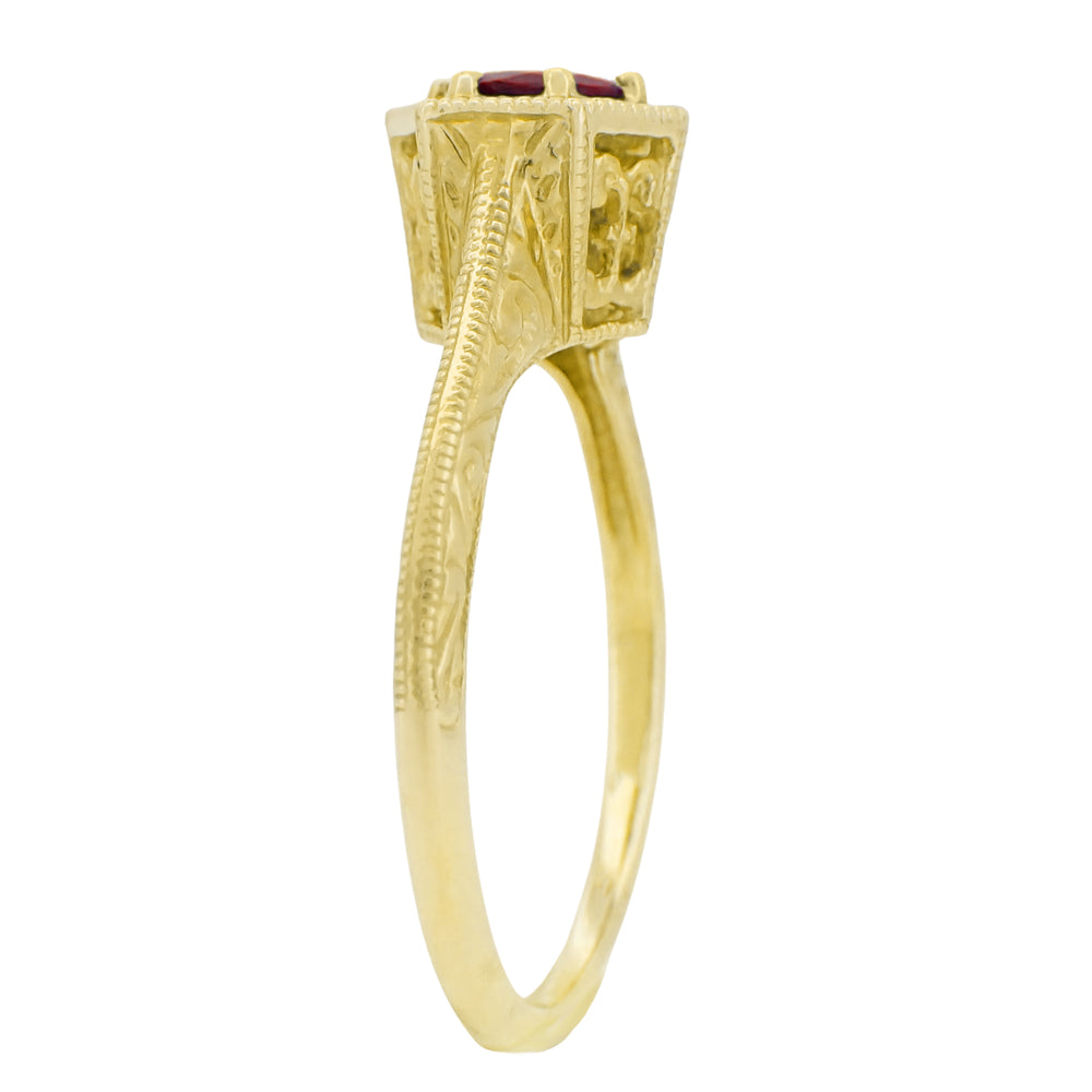 Art Deco Filigree Halo Hexagon Ruby Ring in 14K Yellow Gold - July Birthstone - Item: R180Y33R - Image: 3