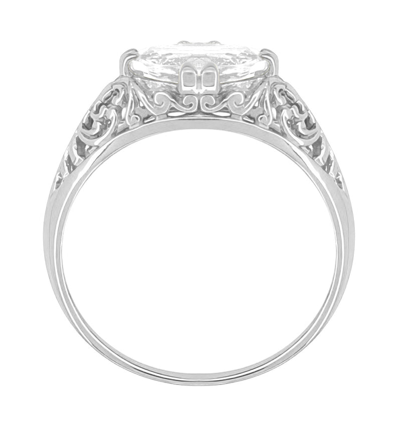 Edwardian Filigree East West Oval Diamond Engagement Ring in 14 Karat White Gold - 1.10 Carat - Item: R799WD-LC - Image: 3