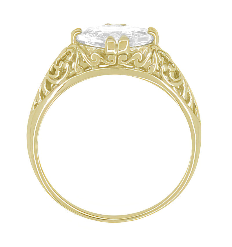 Yellow Gold Edwardian Scroll Filigree East to West Oval Diamond Engagement Ring - 1.30 Carat - Item: R799YD-LC - Image: 3