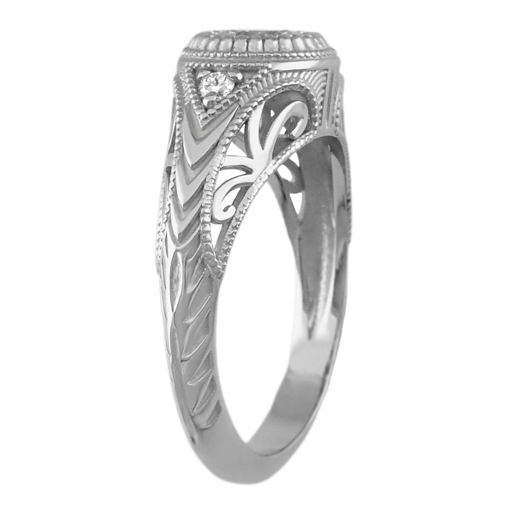 Art Deco Filigree Engraved 3/4 Carat Diamond Low Profile Engagement Ring in White Gold - 14K or 18K - Item: R464W75-LC - Image: 5