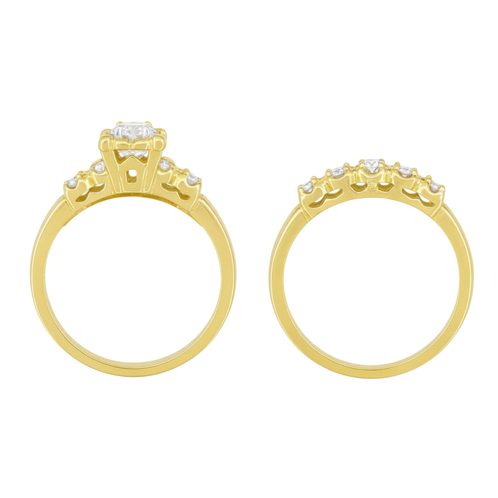 Lucky Clover Retro Modern Diamond Engagement Ring and Wedding Ring Set in 14 Karat Yellow Gold - Item: R674YS-LC - Image: 5