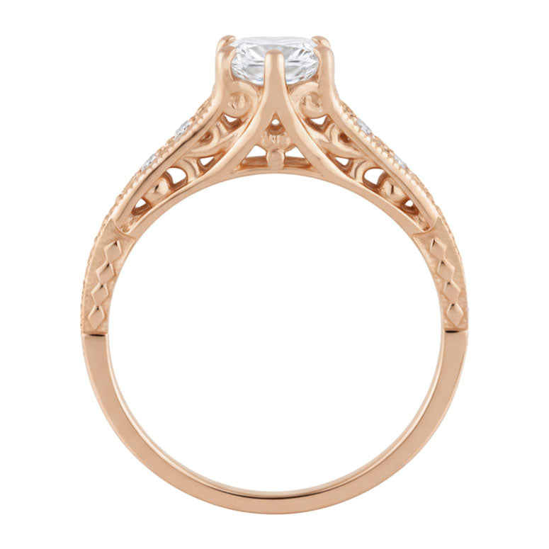 Rose Gold 1920's Design Art Deco Scroll Wave Filigree Diamond Engagement Ring - Item: R643R50-LC - Image: 3
