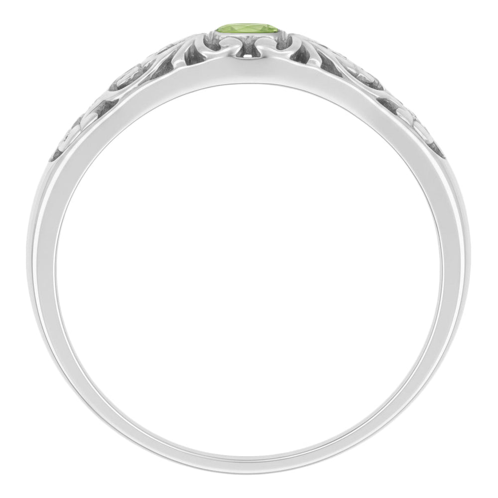 Filigree Scroll Edwardian Peridot Ring in 14 Karat White Gold - Item: R197PER - Image: 2