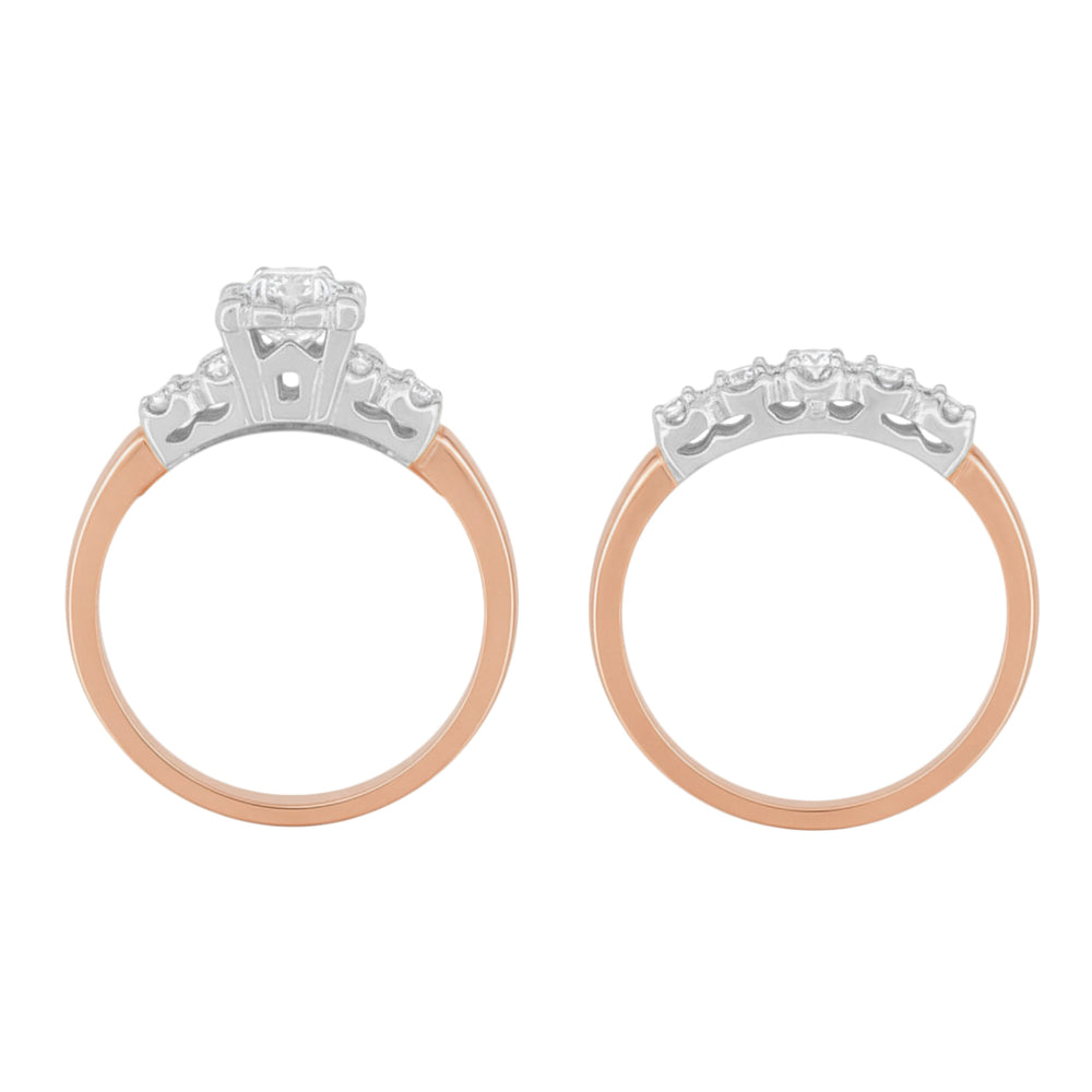 Lucky Clover Vintage 1950s Two-Tone Rose Gold & White Gold Diamond Wedding & Engagement Ring Set - Item: R674RWS-LC - Image: 5