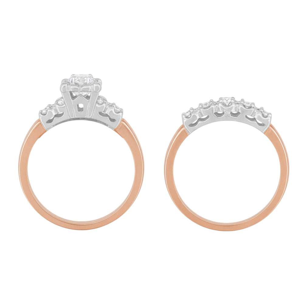 Lucky Clover Vintage 1950s Two-Tone Rose Gold & White Gold Diamond Wedding & Engagement Ring Set - Item: R674RWS-LC - Image: 5