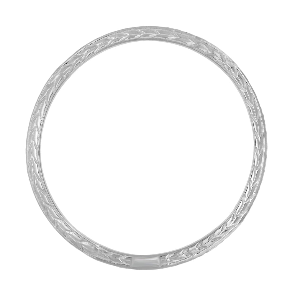 Art Deco Platinum Three Sided Carved Wheat Narrow Wedding Ring - 2.3mm Wide - Item: MWR109P - Image: 2