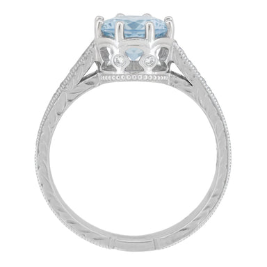Royal Crown 1 Carat Aquamarine Antique Style Engraved Engagement Ring in 18 Karat White Gold - alternate view
