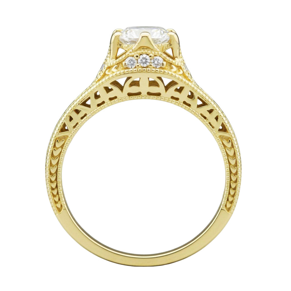 Belnord 18 Karat Yellow Gold Engraved Art Deco Filigree Diamond Engagement Ring - Item: R296Y50D - Image: 4