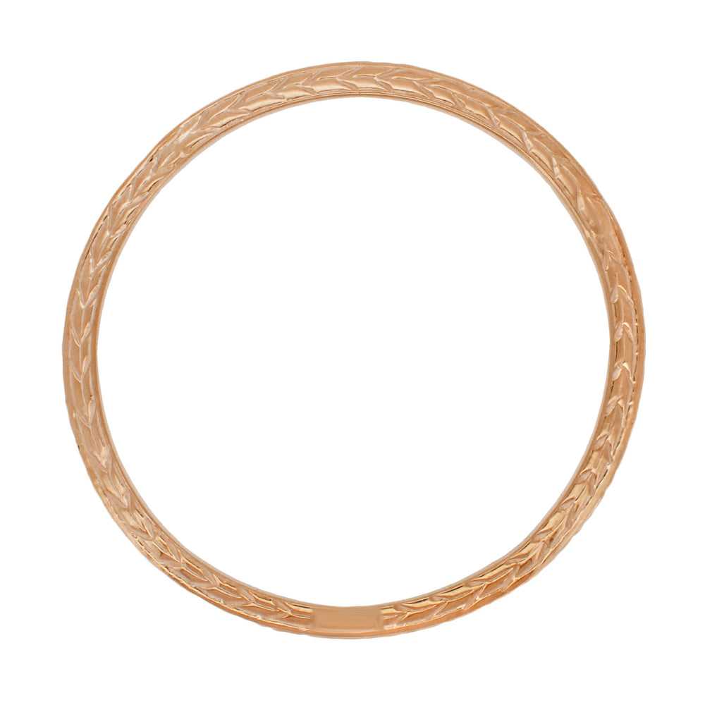 Art Deco Thin Wedding Band in 14 Karat Rose Gold with Wheat Engraving on Three Sides - 2.3mm Wide - Item: MWR109R - Image: 2