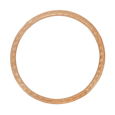 Art Deco Thin Wedding Band in 14 Karat Rose Gold with Wheat Engraving on Three Sides - 2.3mm Wide - alternate view