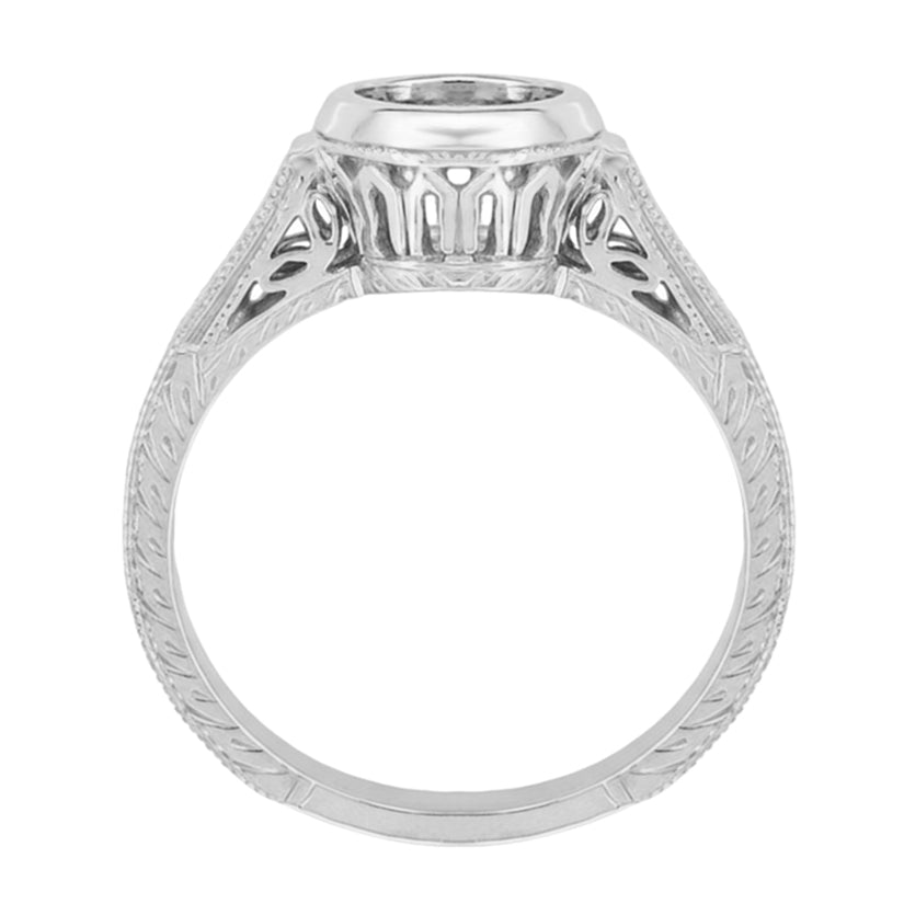 Art Deco 1 - 1.25 Carat Platinum Filigree Engraved Wheat Engagement Bezel Ring Setting - Item: R306P1 - Image: 2
