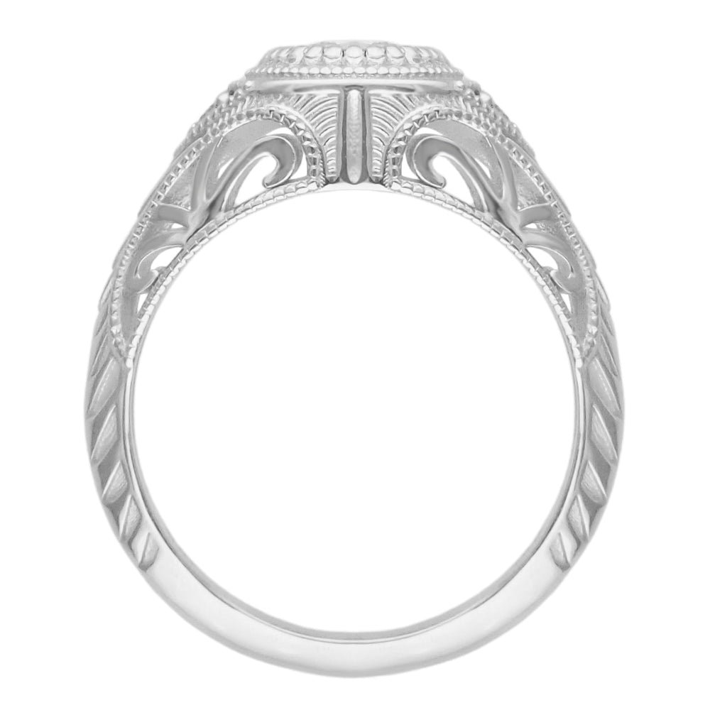 Art Deco Platinum Sculptural Filigree Low Dome 3/4 Carat Diamond Engagement Ring - Item: R464P75-LC - Image: 4