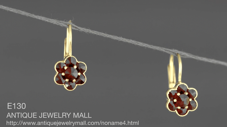 Small Bohemian Garnet Victorian Drop Earrings in 14 Karat Yellow Gold and Sterling Silver Vermeil - Item: E130 - Image: 5