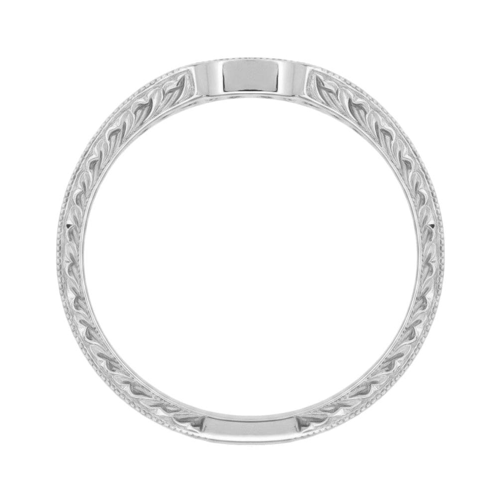 Royal Crown Curved Diamond Engraved Wedding Band in 14K or 18K White Gold - Item: WR460W14KD-LC - Image: 5