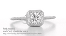 Filigree Scrolls Engraved White Sapphire Engagement Ring in 14 Karat White Gold