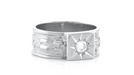 Baxter Sterling Silver Antique Style Victorian Starburst Diamond Wide Wedding Ring - 7.4mm Wide