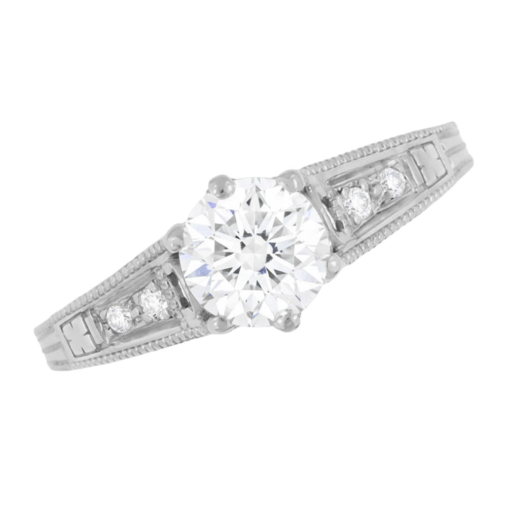 1920's Art Deco Wave Scroll Filigree Diamond Engagement Ring in Platinum - Item: R643P-LC - Image: 5