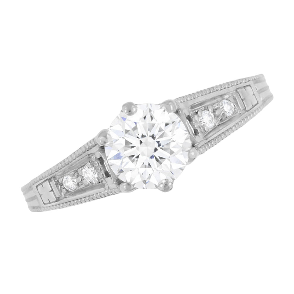 Art Deco Antique 1920's Style Diamond Scroll Side Filigree Engagement Ring in 14K White Gold - Item: R643-LC - Image: 5