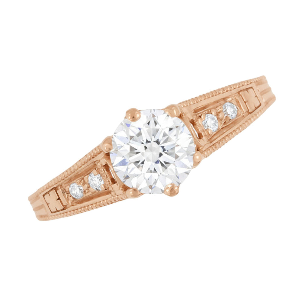 Rose Gold 1920's Design Art Deco Scroll Wave Filigree Diamond Engagement Ring - Item: R643R50-LC - Image: 5