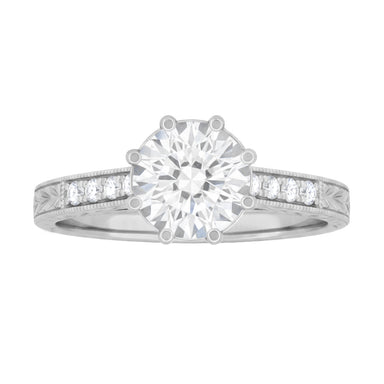 Royal Crown Antique Style Engraved White Gold Engagement Ring Setting for a 1 - 1.25 Carat Round Diamond - alternate view