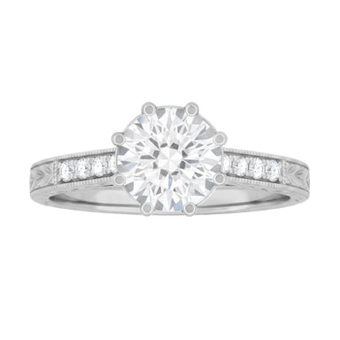 Royal Crown Antique Style Engraved White Gold Engagement Ring Setting for a 1 - 1.25 Carat Round Diamond - alternate view