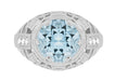 Art Deco Filigree Aquamarine and Diamonds Dome Statement Ring in 14 Karat White Gold