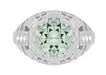 Art Deco 4.5 Carat Prasiolite ( Green Amethyst ) Filigree Dome Ring with Side Diamonds in 14 Karat White Gold