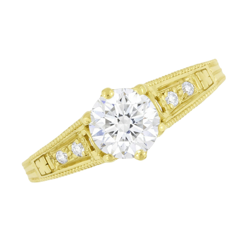 Yellow Gold Scroll Swirl Filigree 1920's Art Deco Vintage Style Diamond Engagement Ring - Item: R643Y50-LC - Image: 5