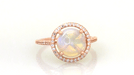 Translucent Opal Halo Ring in 14 Karat Rose Gold with Diamonds - Grisey's Ring - 2.60 Carats - 11mm Opal