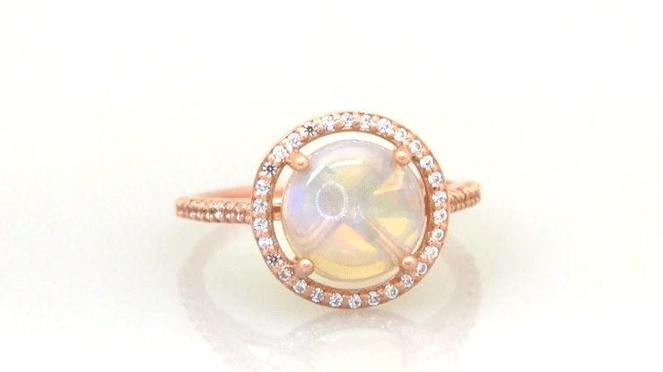 Translucent Opal Halo Ring in 14 Karat Rose Gold with Diamonds - Grisey's Ring - 2.60 Carats - 11mm Opal - Item: R1218RO - Image: 6
