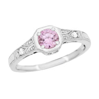Art Deco Filigree Pink Sapphire and Diamond Engagement Ring in Platinum