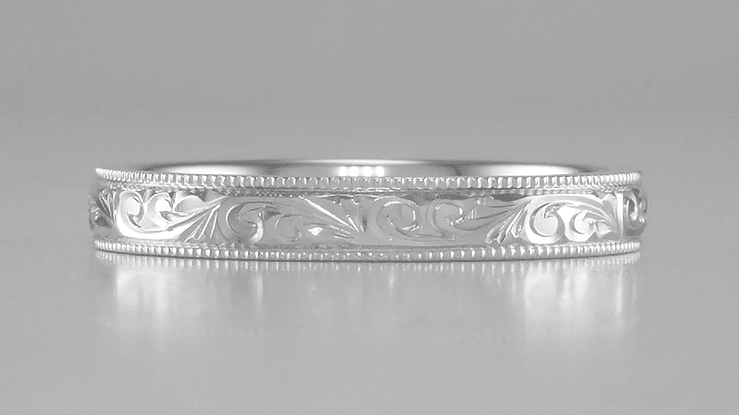 Victorian Antique Scroll Acanthus Wedding Band in Platinum - 3mm - Item: R1235P - Image: 3