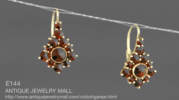 Victorian Bohemian Garnet Earrings in 14 Karat Yellow Gold and Sterling Silver Vermeil - Item: E144 - Image: 5