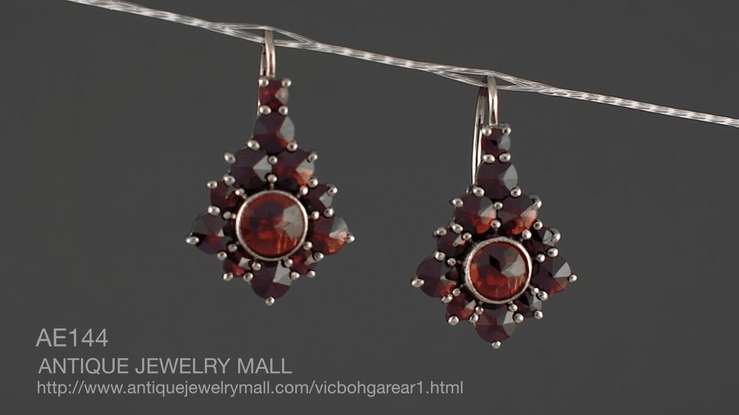 Victorian Bohemian Garnet Earrings in Antiqued Sterling Silver - Item: AE144 - Image: 5