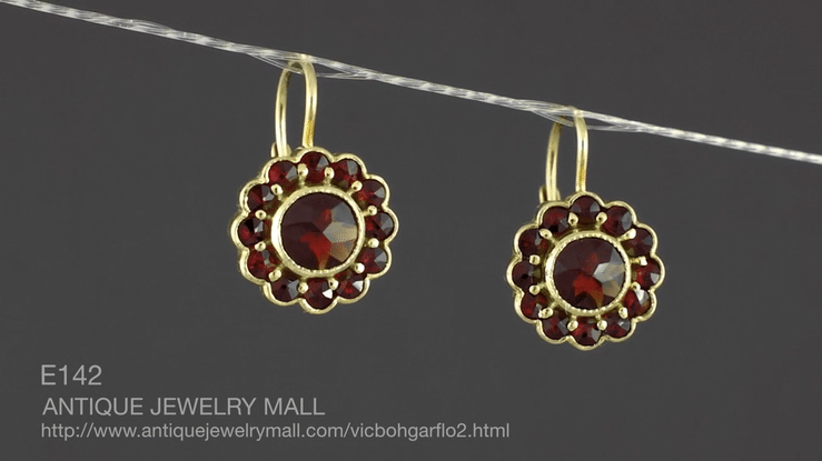 Victorian Bohemian Garnet Floral Earrings in 14 Karat Gold and Sterling Silver Vermeil - Item: E142 - Image: 5