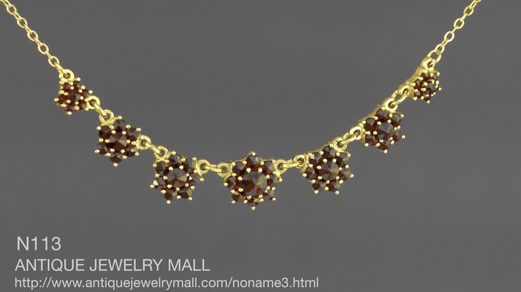 Victorian Bohemian Garnet Floral Necklace in Yellow Gold Vermeil Over Sterling Silver - Item: N113 - Image: 5