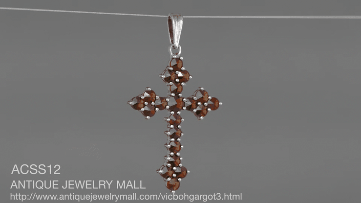 Victorian Bohemian Garnet Gothic Cross Pendant in Antiqued Sterling Silver - Item: ACSS12 - Image: 3