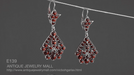 Victorian Bohemian Garnet Leaf Drop Earrings in Antiqued Sterling Silver