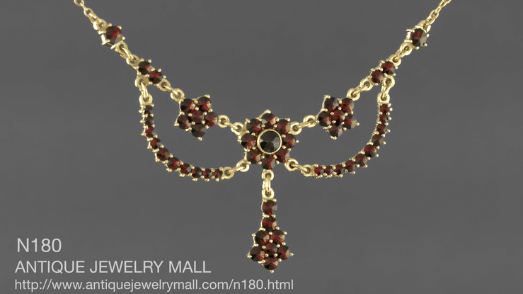 Victorian Bohemian Garnets Teardrop Necklace in Sterling Silver with Yellow Gold Vermeil - 16" - Item: N180 - Image: 4