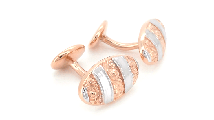Victorian Engraved Scrolls Vintage Cufflinks in Sterling Silver with Rose Gold Two Tone Vermeil - Item: SCL239WR - Image: 4