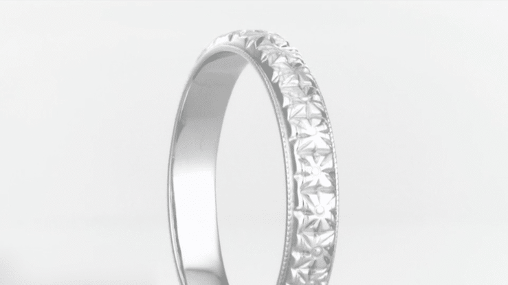 Antique Style 1920's Art Deco Square Flowers Platinum Wedding Ring - 3.5mm Wide - Item: R853P - Image: 4