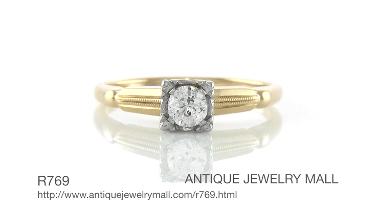 Vintage 1940's Heirloom Old European Cut Diamond Ring in Two-Tone 14 Karat Gold - Item: R769 - Image: 7