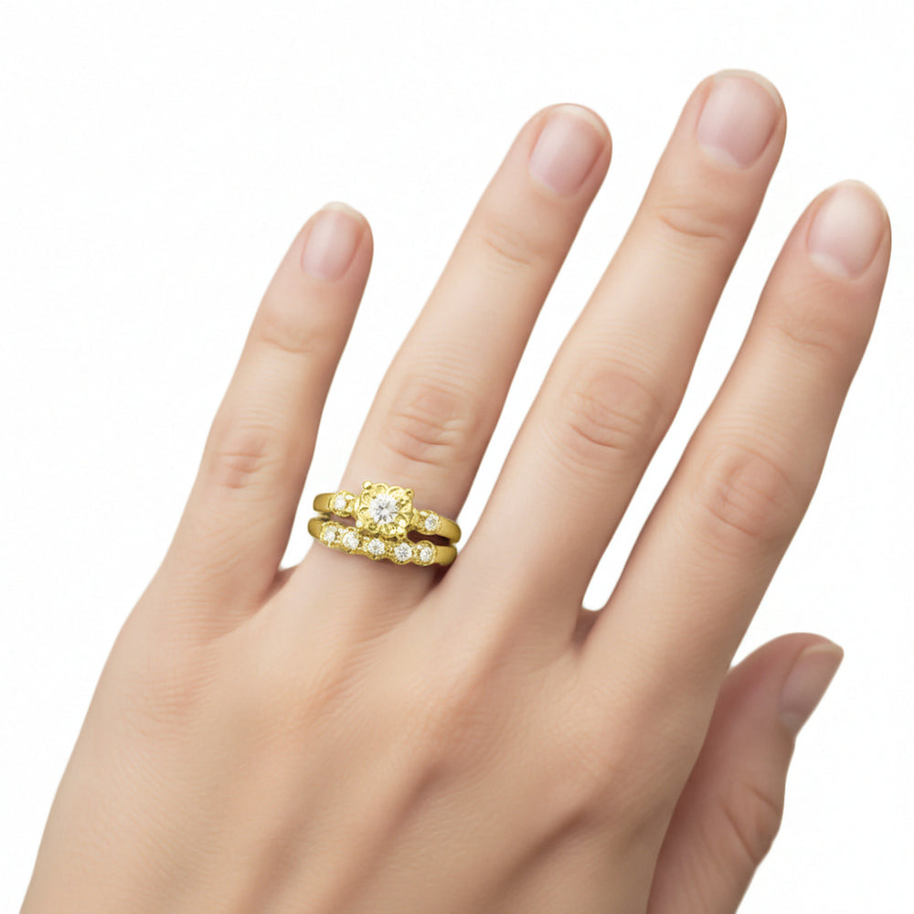 Lucky Clover Retro Modern Diamond Engagement Ring and Wedding Ring Set in 14 Karat Yellow Gold - Item: R674YS-LC - Image: 6