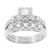 1950's Retro Moderne Lucky Clover Diamond Engagement Ring and Wedding Ring Set in 14K White Gold